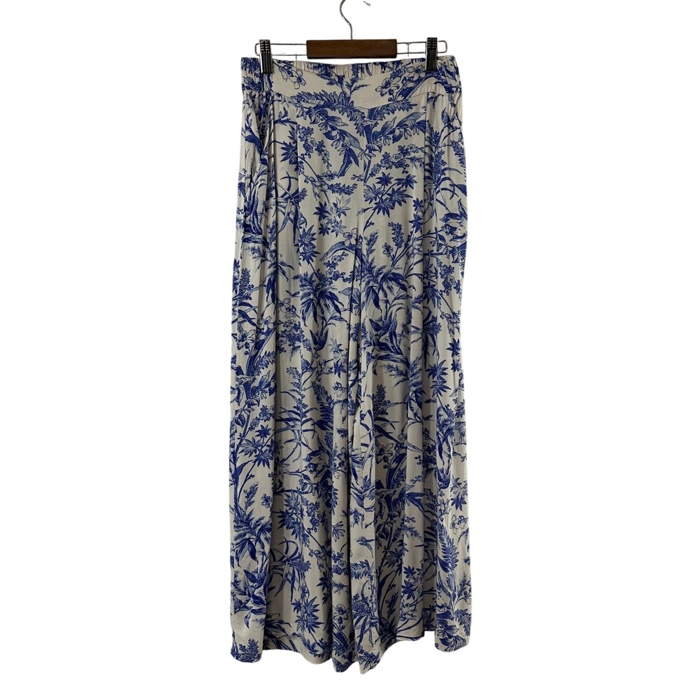 HM Blue White Floral Toile Wide Leg Pants Size 6 High Rise Culottes Pockets